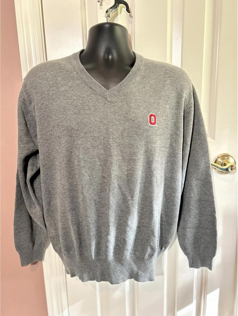 Ohio State V Neck Sweater Mens Medium Gray Embroidered Vintage Vesi Sportswear